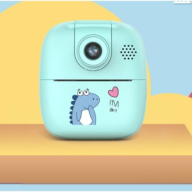 Camera Instantanee pentru Copii, Flippy, Camera Frontala + Selfie, cu Functie de Printare, Cablu USB-C, Bluetooth, Compatibil iOS/Android, Imprimare APP, Model Dino, Albastru [4]