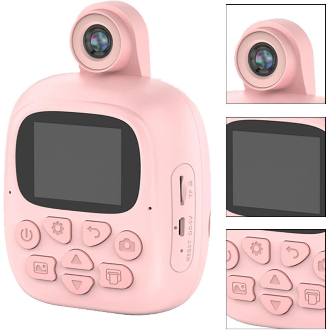 Camera Instantanee pentru Copii, Flippy, Camera Frontala + Selfie, cu Functie de Printare, Cablu USB-C, Bluetooth, Compatibil iOS/Android, Imprimare APP, Model Bunny, Roz [5]