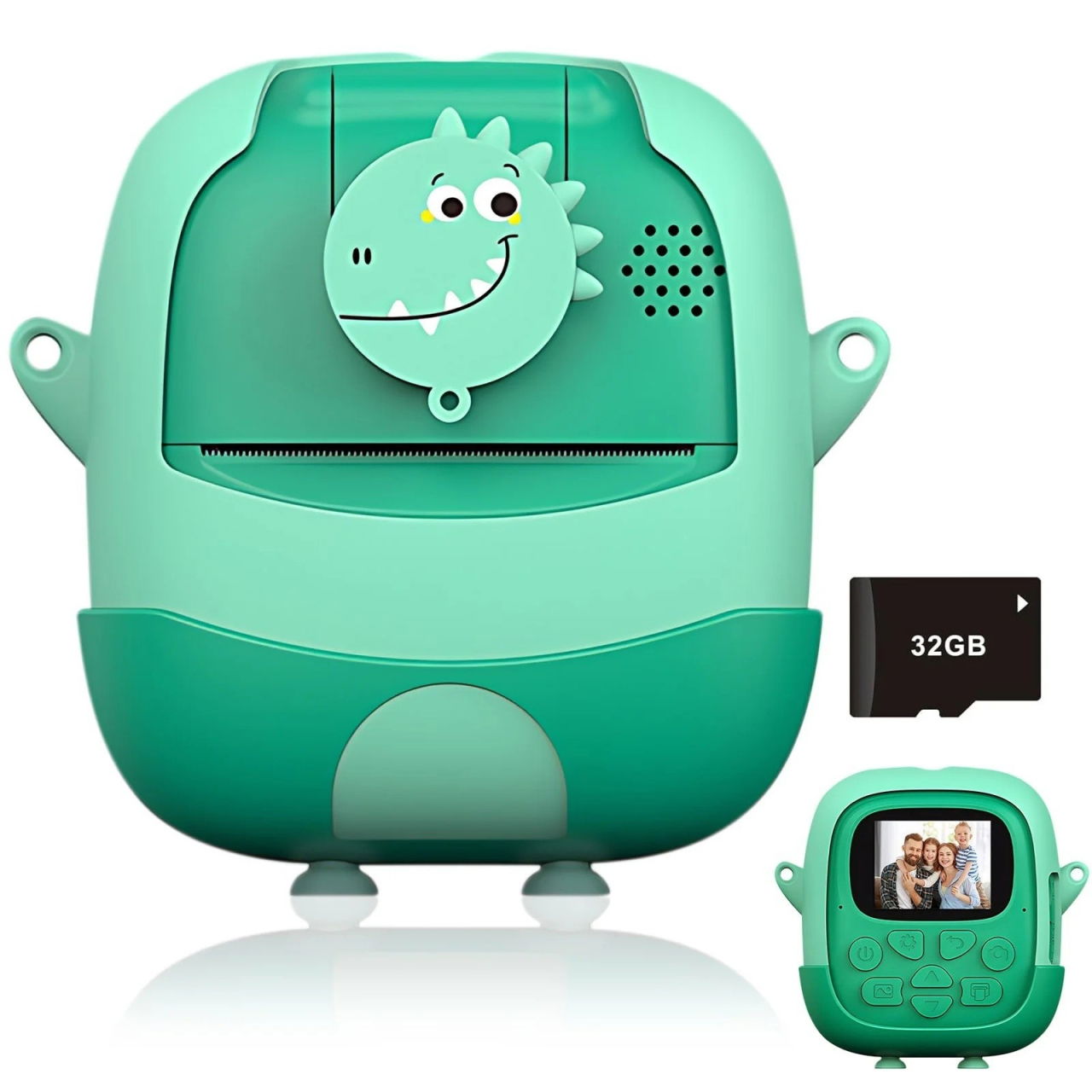 Camera Instantanee pentru Copii, Flippy, cu Functie de Printare, Cablu USB-C, Bluetooth, Compatibil iOS/Android, Camera Frontala + Selfie, Model Iepure, Snur Inclus, Verde [3]