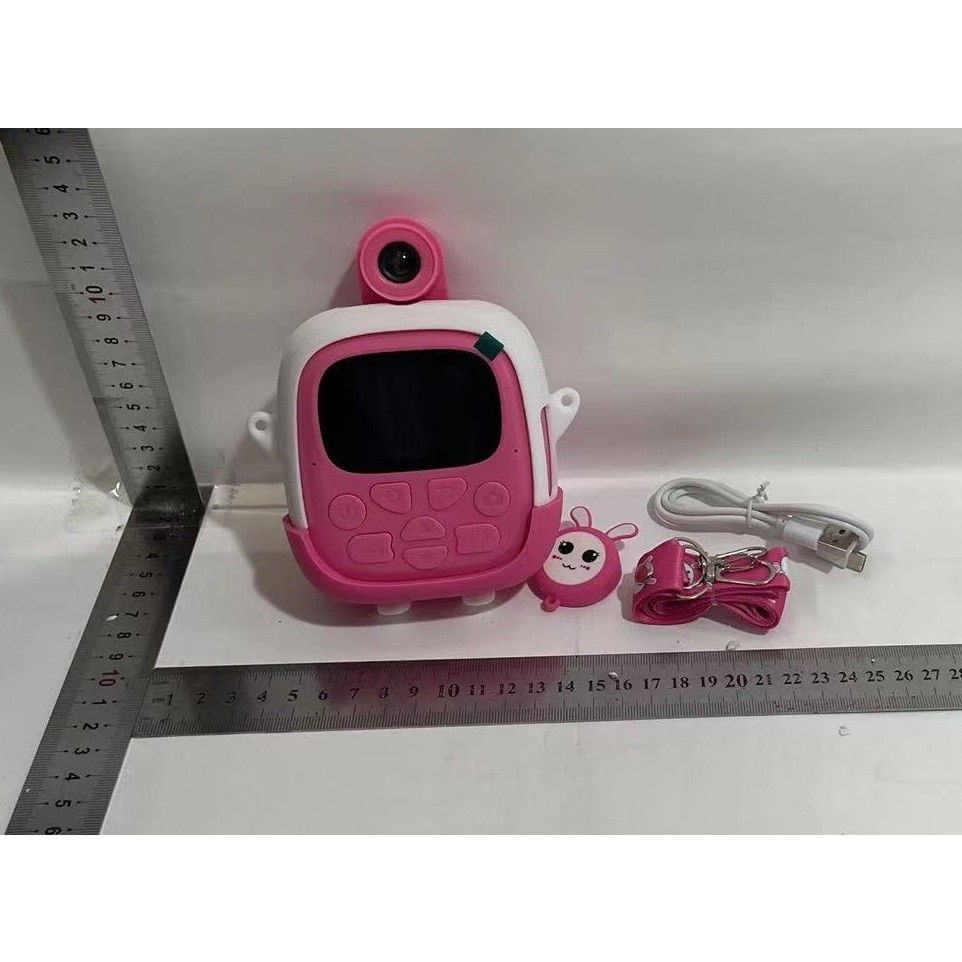 Camera Instantanee pentru Copii, Flippy, cu Functie de Printare, Cablu USB-C, Bluetooth, Compatibil iOS/Android, Camera Frontala + Selfie, Model Iepure, Snur Inclus, Roz [6]