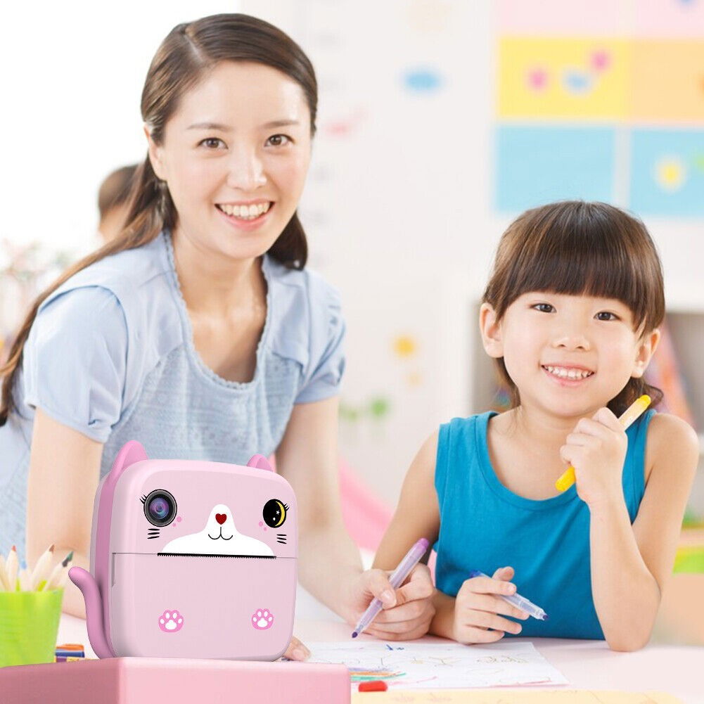 Camera Instantanee pentru Copii, Flippy, cu Functie de Printare, Camera Frontala + Selfie, Cablu USB-C, Bluetooth, Compatibil iOS/Android, Imprimare APP, Model Pisica, Roz [4]