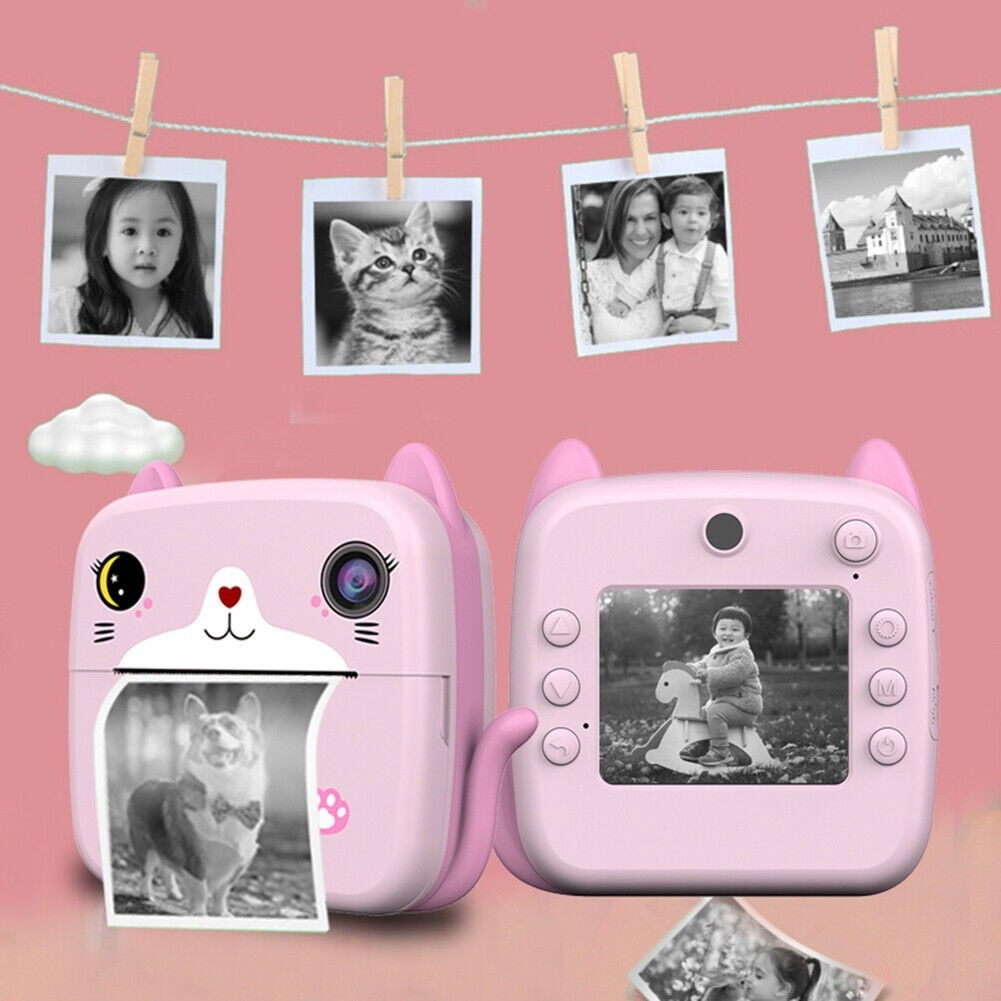 Camera Instantanee pentru Copii, Flippy, cu Functie de Printare, Camera Frontala + Selfie, Cablu USB-C, Bluetooth, Compatibil iOS/Android, Imprimare APP, Model Pisica, Roz [5]