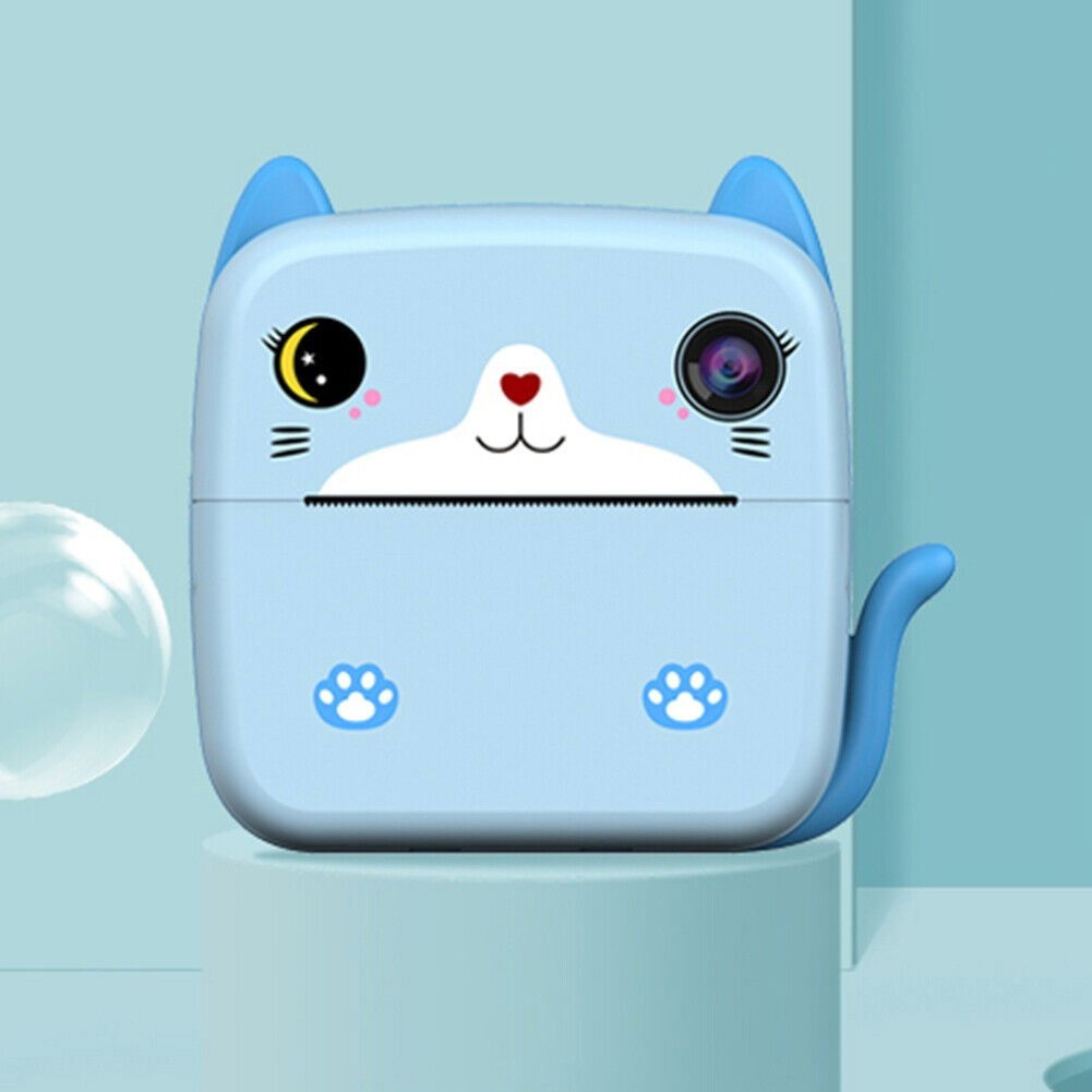 Camera Instantanee pentru Copii, Flippy, cu Functie de Printare, Camera Frontala + Selfie, Cablu USB-C, Bluetooth, Compatibil iOS/Android, Imprimare APP, Model Pisica, Albastru [4]