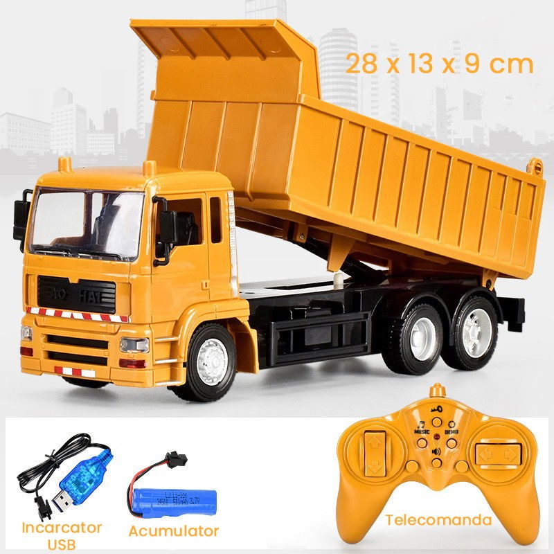 Camion Basculanta Jucarie pentru Copii, Flippy, Jucarie Camion Basculanta cu Telecomanda, Jucarie de Constructie, Acumulator cu Incarcare USB, 28 x 13 x 9 cm, Galben [2]