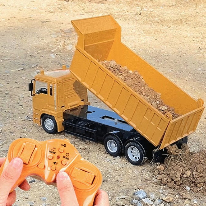 Camion Basculanta Jucarie pentru Copii, Flippy, Jucarie Camion Basculanta cu Telecomanda, Jucarie de Constructie, Acumulator cu Incarcare USB, 28 x 13 x 9 cm, Galben [4]