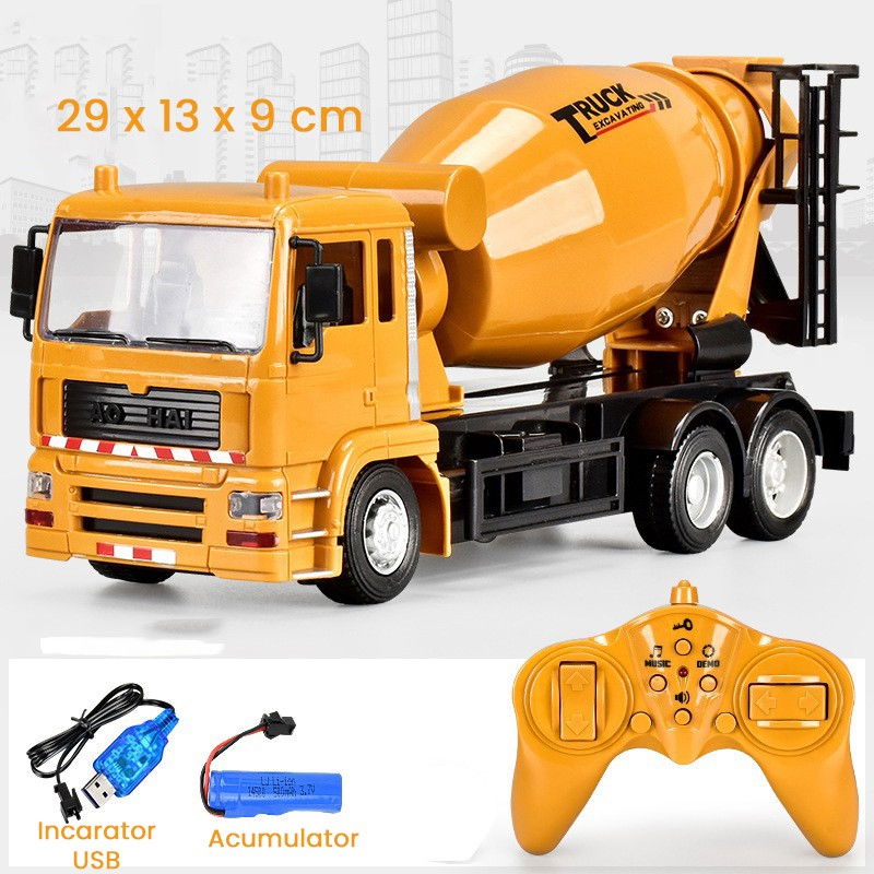 Camion Betoniera Jucarie pentru Copii, Flippy, Jucarie Camion Betoniera cu Telecomanda, Jucarie de Constructie, Acumulator cu Incarcare USB, 29 x 13 x 9 cm, Galben [2]