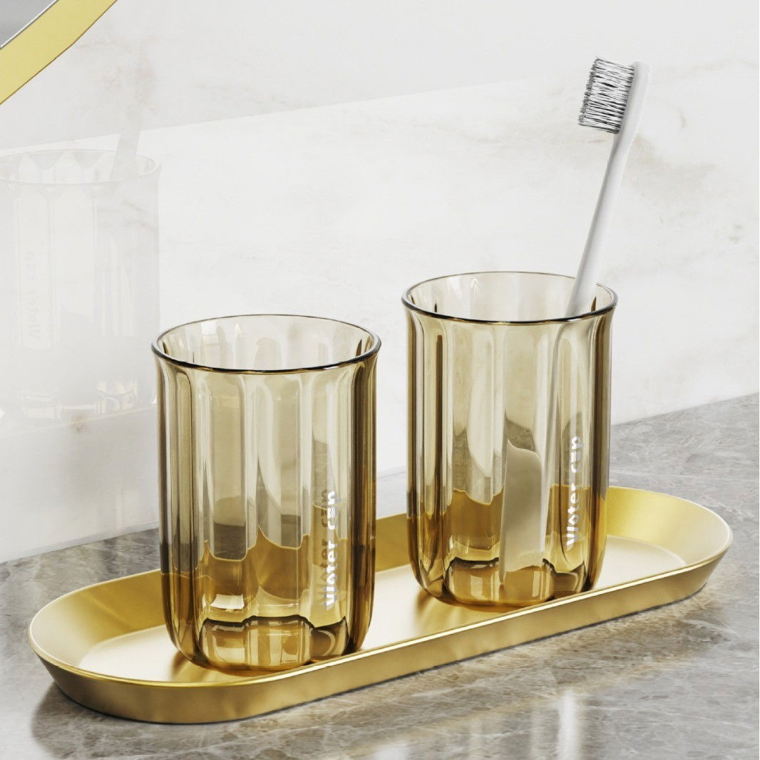 Cana de Apa pentru Clatit, Flippy, pentru Periuta de Dinti, 200 ml, 10.4 x 7.3 cm, Maro Transparent [5]