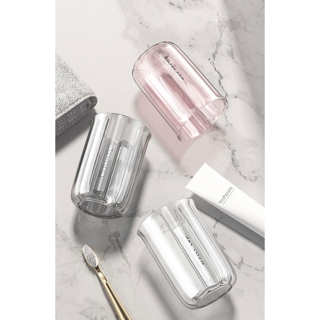 Cana de Apa pentru Clatit, Flippy, pentru Periuta de Dinti, 200 ml, 10.4 x 7.3 cm, Roz Transparent [4]