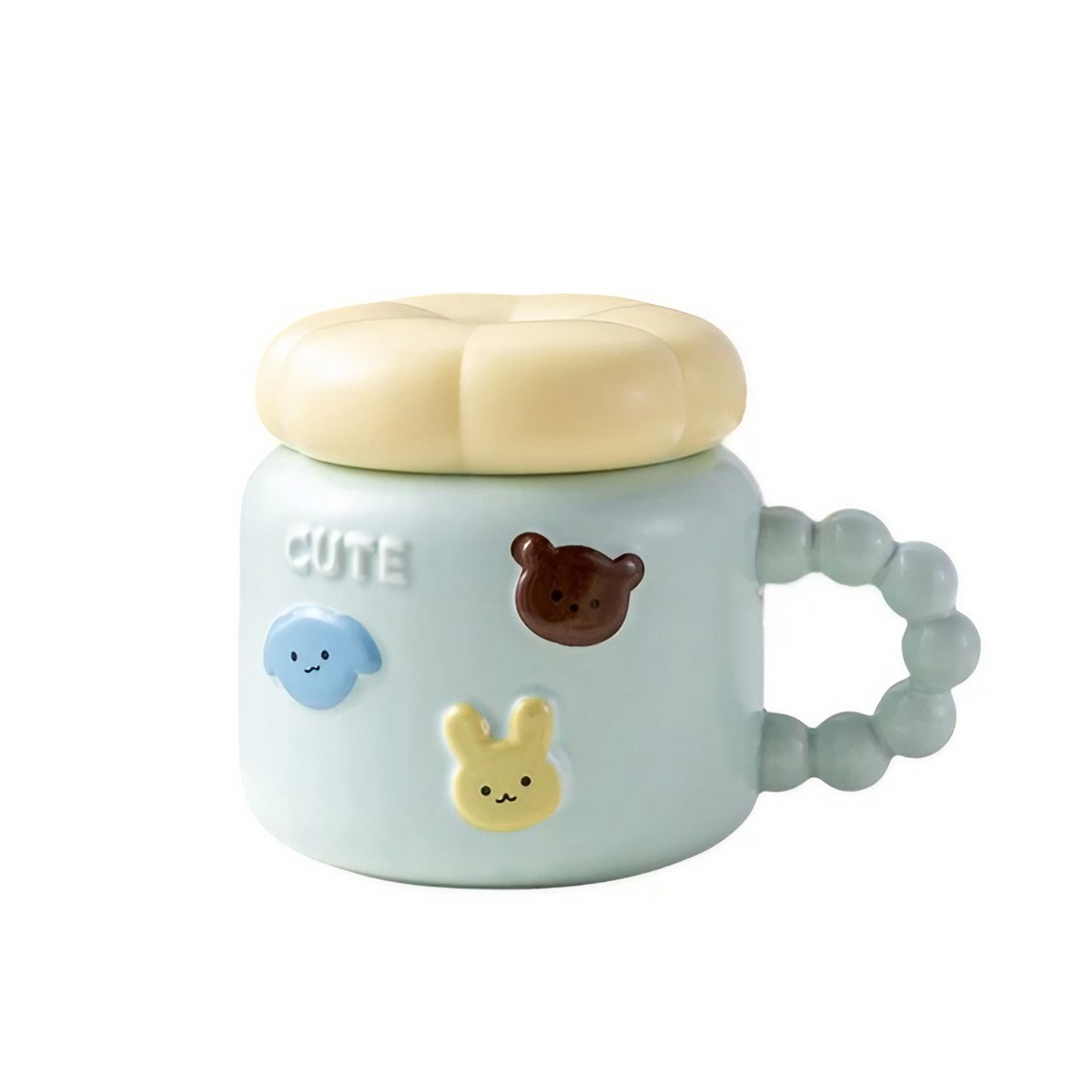 Cana pentru Copii, Flippy, din Portelan, print Figurine Animalute, Model CUTE, Cana cu Capac, Ceasca pentru Cafea, Ceai, 400ml Albastru deschis [6]