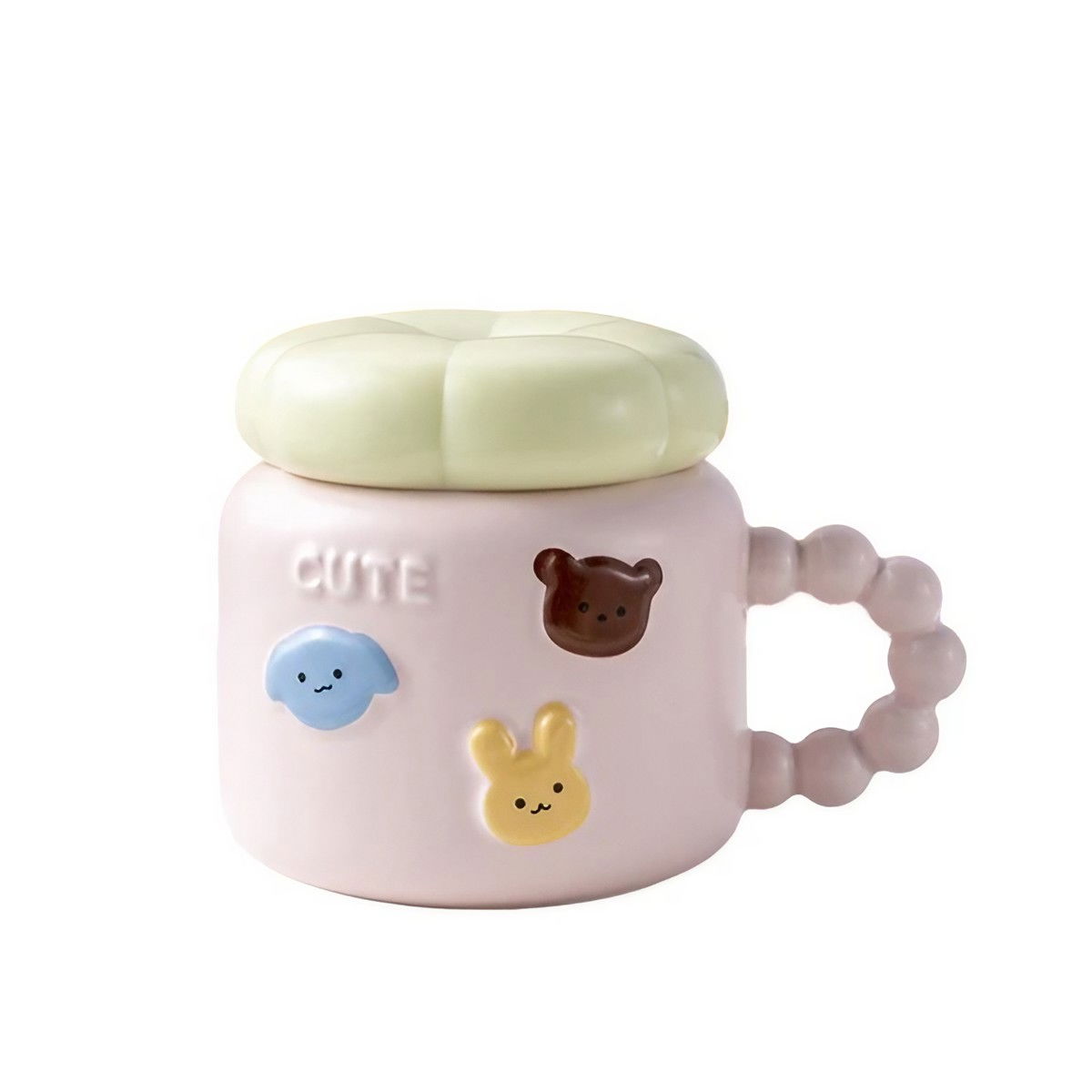 Cana pentru Copii, Flippy, din Portelan, print Figurine Animalute, Model CUTE, Cana cu Capac, Ceasca pentru Cafea, Ceai, 400ml Roz [3]