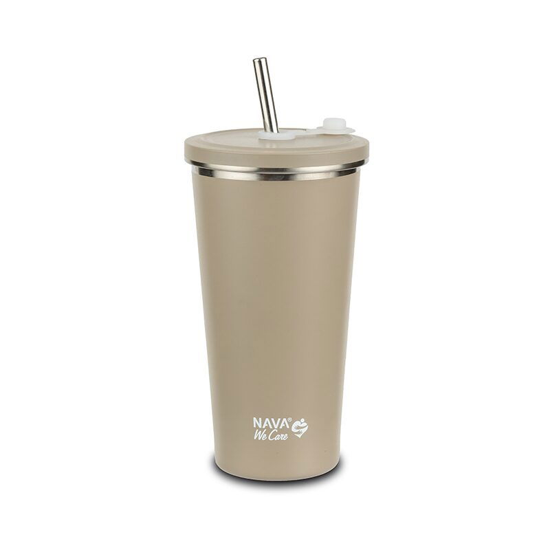 Cana termica cu pai din otel inoxidabil, Nava We care, 500 ml, bej [1]