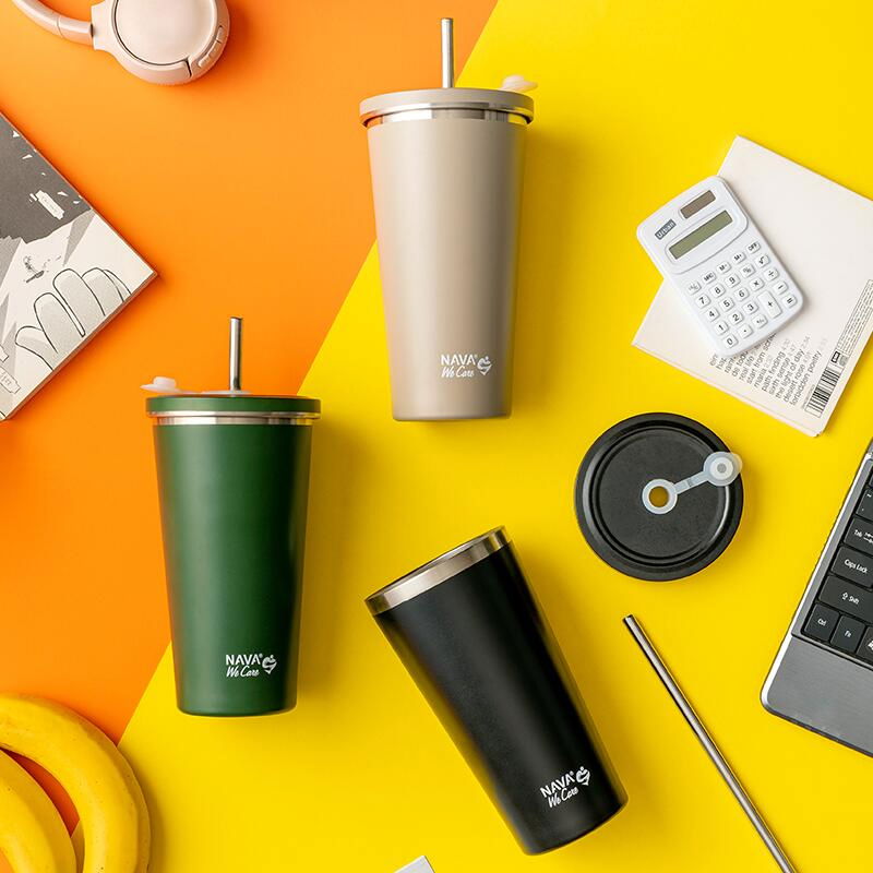 Cana termica cu pai din otel inoxidabil, Nava We care, 500 ml, negru [2]