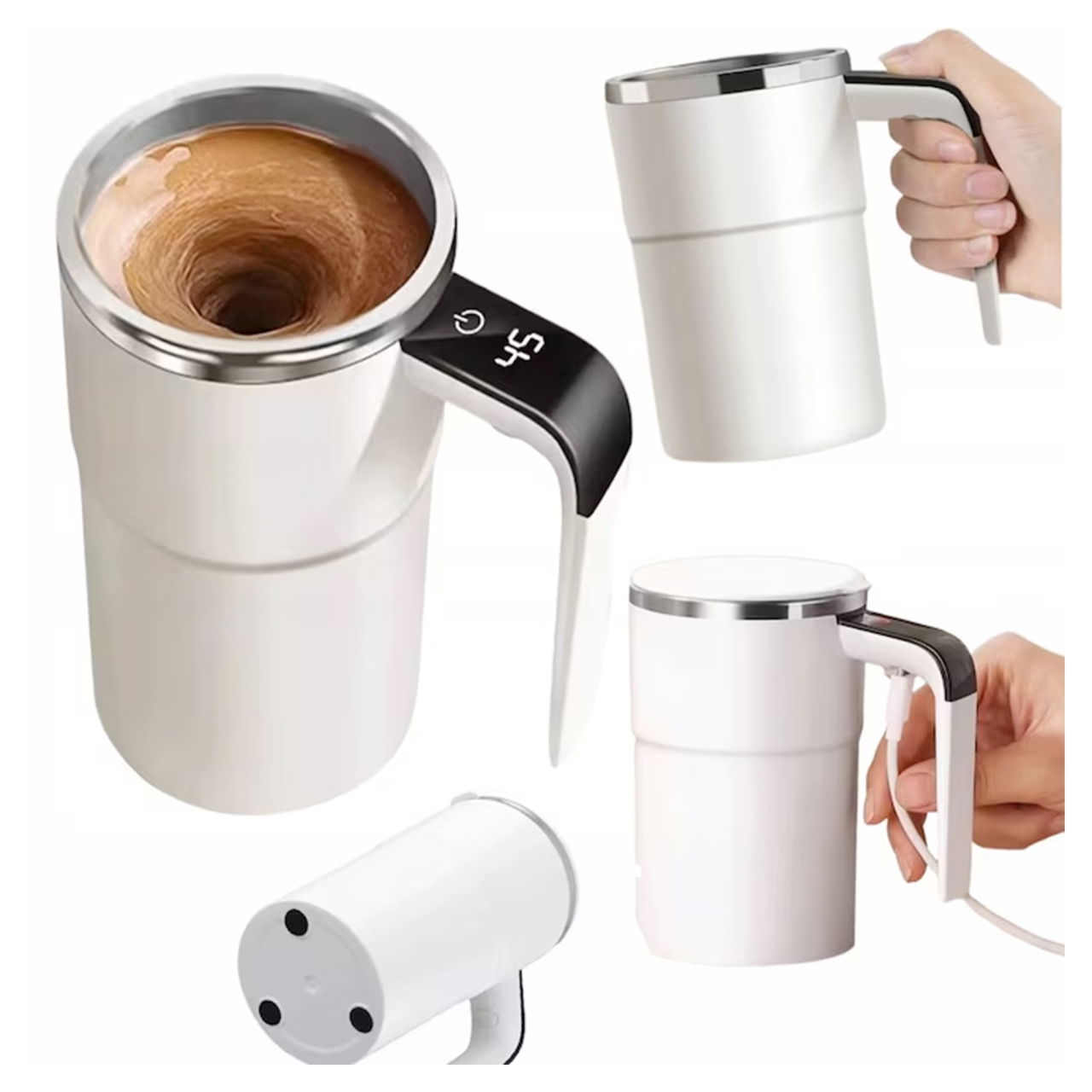 Cana Termica, Flippy, Ecran LCD, Auto Amestecare, Afisaj al Temperaturii, Otel Inoxidabil, Tip Termos, Incarcare USB, 13.8 x 8 cm, Alb [2]