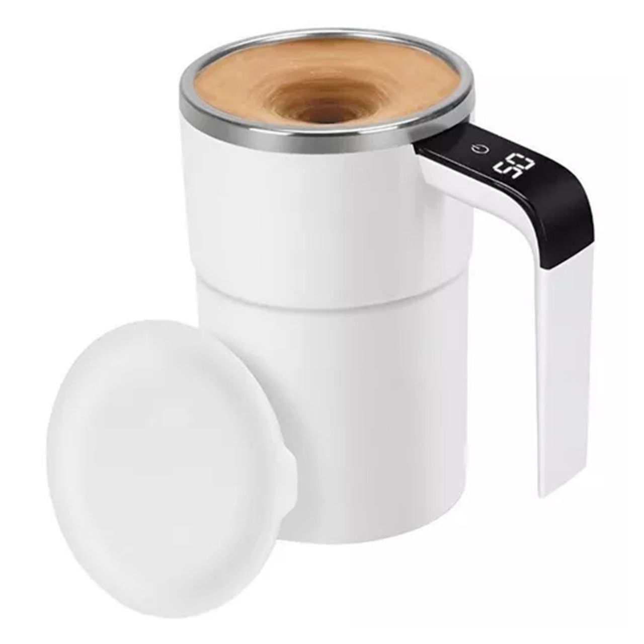 Cana Termica, Flippy, Ecran LCD, Auto Amestecare, Afisaj al Temperaturii, Otel Inoxidabil, Tip Termos, Incarcare USB, 13.8 x 8 cm, Alb [1]