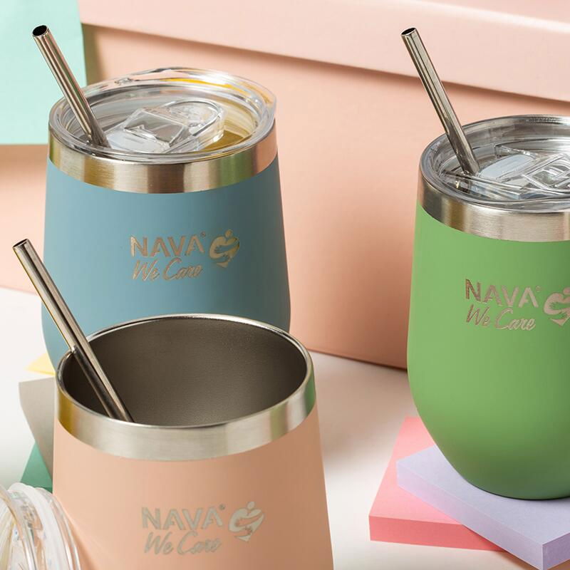 Cana termoizolanta cu pai Nava 360ml albastru [7]