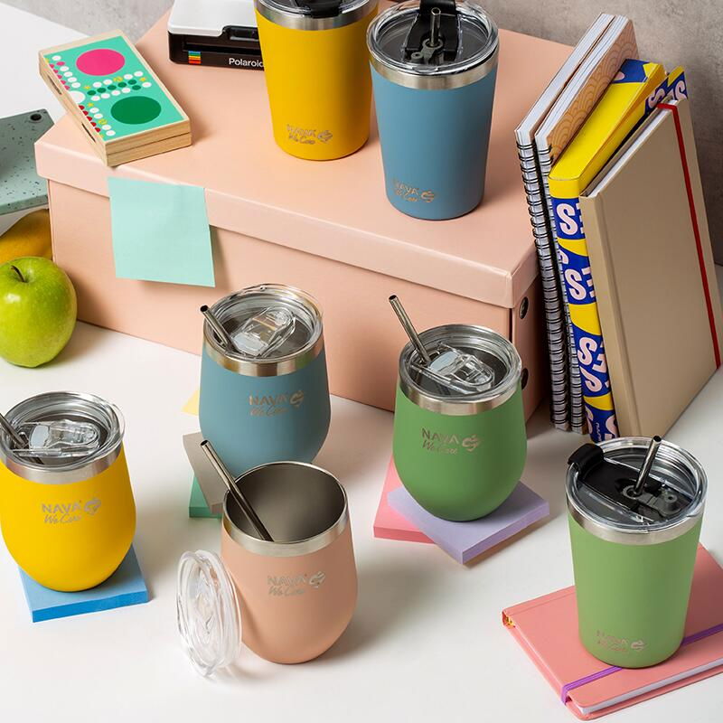 Cana termoizolanta cu pai Nava 360ml albastru [8]