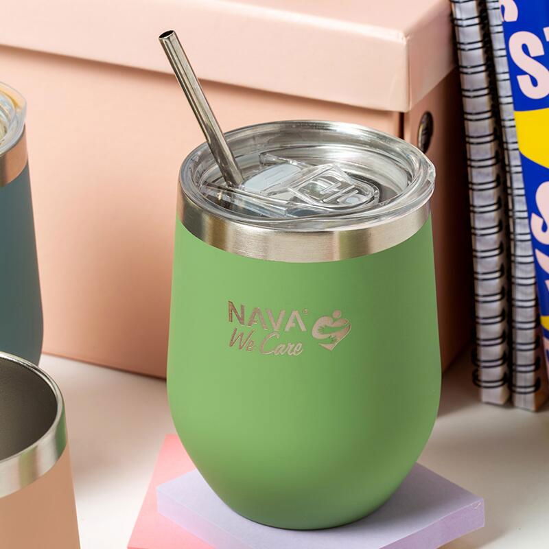 Cana termoizolanta cu pai Nava 360ml roz [6]