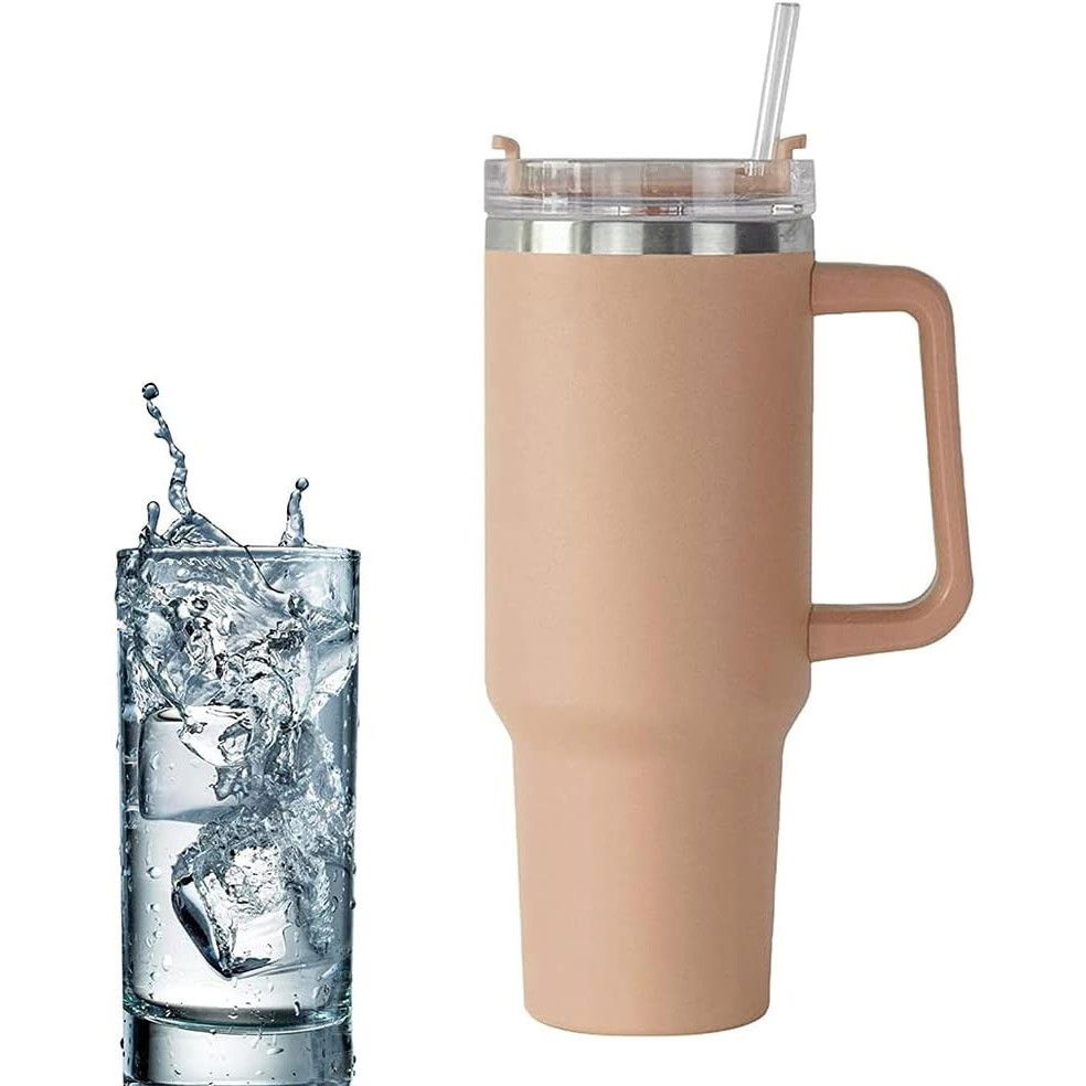 Cana Termos din Plastic, Flippy, pentru Bauturi Calde si Reci, cu Maner, 9.9x9.9x27 cm, Roz Pal [5]