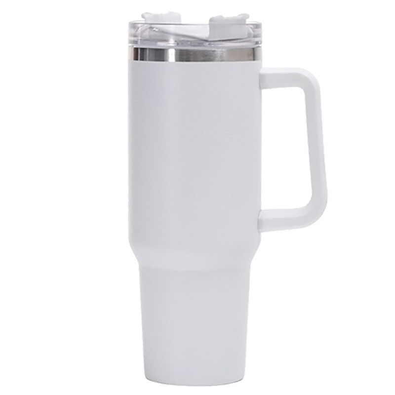 Cana Termos din Plastic, pentru Bauturi Calde si Reci, cu Maner, 9.9x9.9x27 cm, Alb [1]