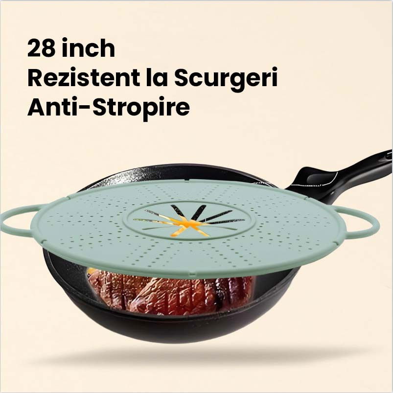 Capac Sita pentru Tigaie, Flippy, 28 inch, Capac din Silicon pentru Scuregere, Rezistent la Remperaturi ridicate, Anti-Stropire, Deflector de Ulei, Verde deschis [3]