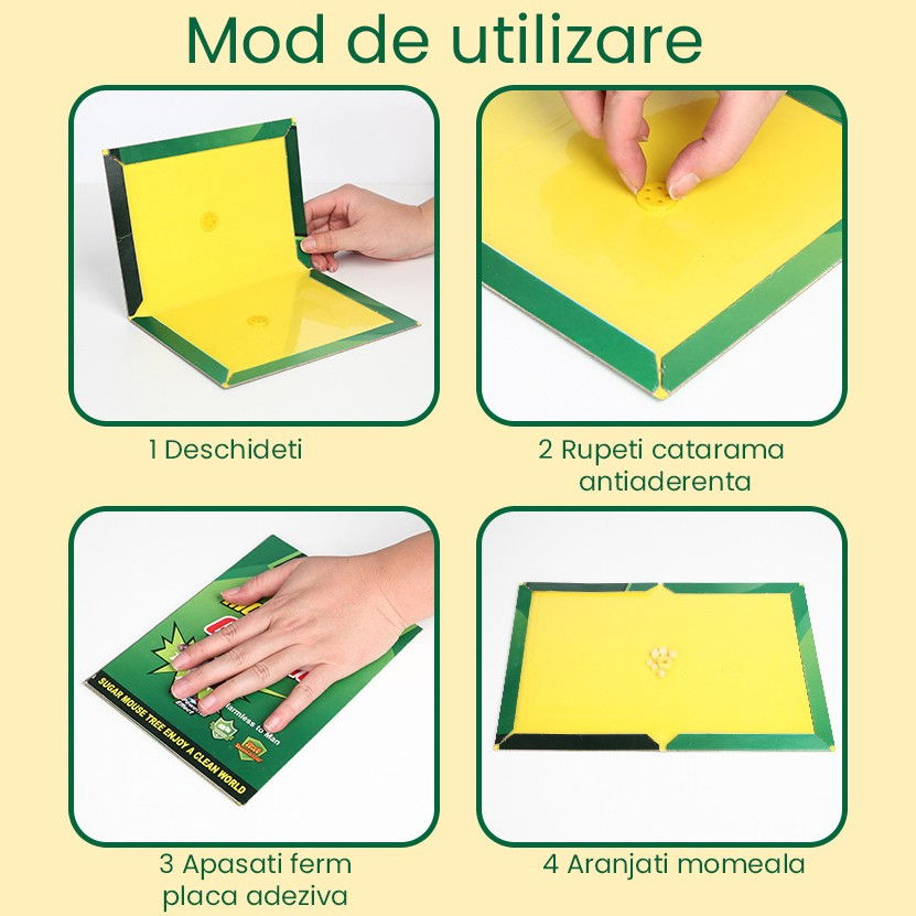 Capcana Autoadeziva pentru Soareci, Flippy, Placa Autoadeziva pentru Rozatoare cu Efect Puternic de Imobilizare, Capcana cu Lipici, pentru Uz Casnic, 21 x 15 xm Verde/Galben [6]