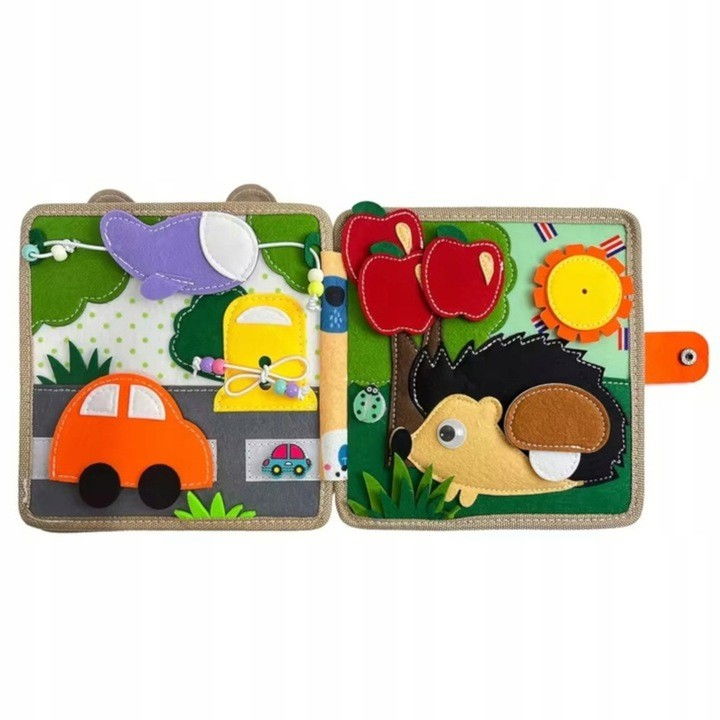 Carte Senzoriala Educativa Montessori 7in1, Flippy, Dezvoltare Abilitati Motorii, 8 Pagini, 3D, cu Elemente Detasabile, Model Girafa, 21x21x8 cm, Maro [6]