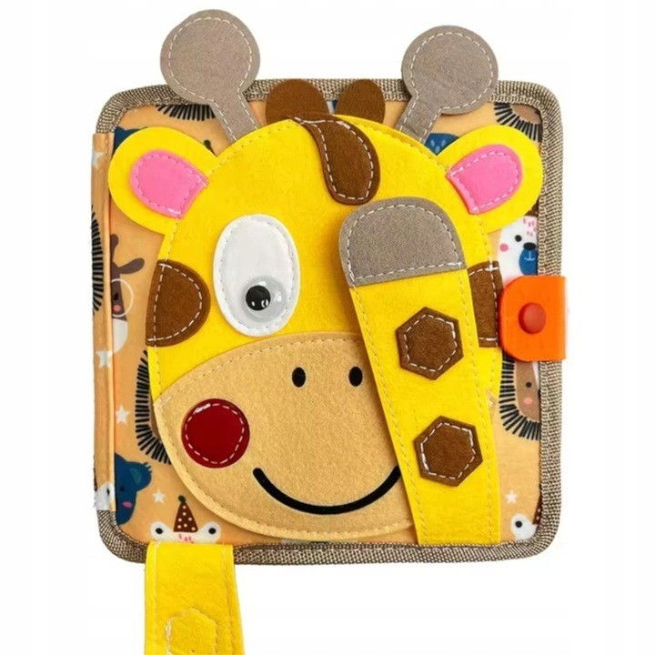 Carte Senzoriala Educativa Montessori 7in1, Flippy, Dezvoltare Abilitati Motorii, 8 Pagini, 3D, cu Elemente Detasabile, Model Girafa, 21x21x8 cm, Maro [3]