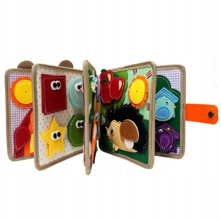 Carte Senzoriala Educativa Montessori 7in1, Flippy, Dezvoltare Abilitati Motorii, 8 Pagini, 3D, cu Elemente Detasabile, Model Girafa, 21x21x8 cm, Maro [5]