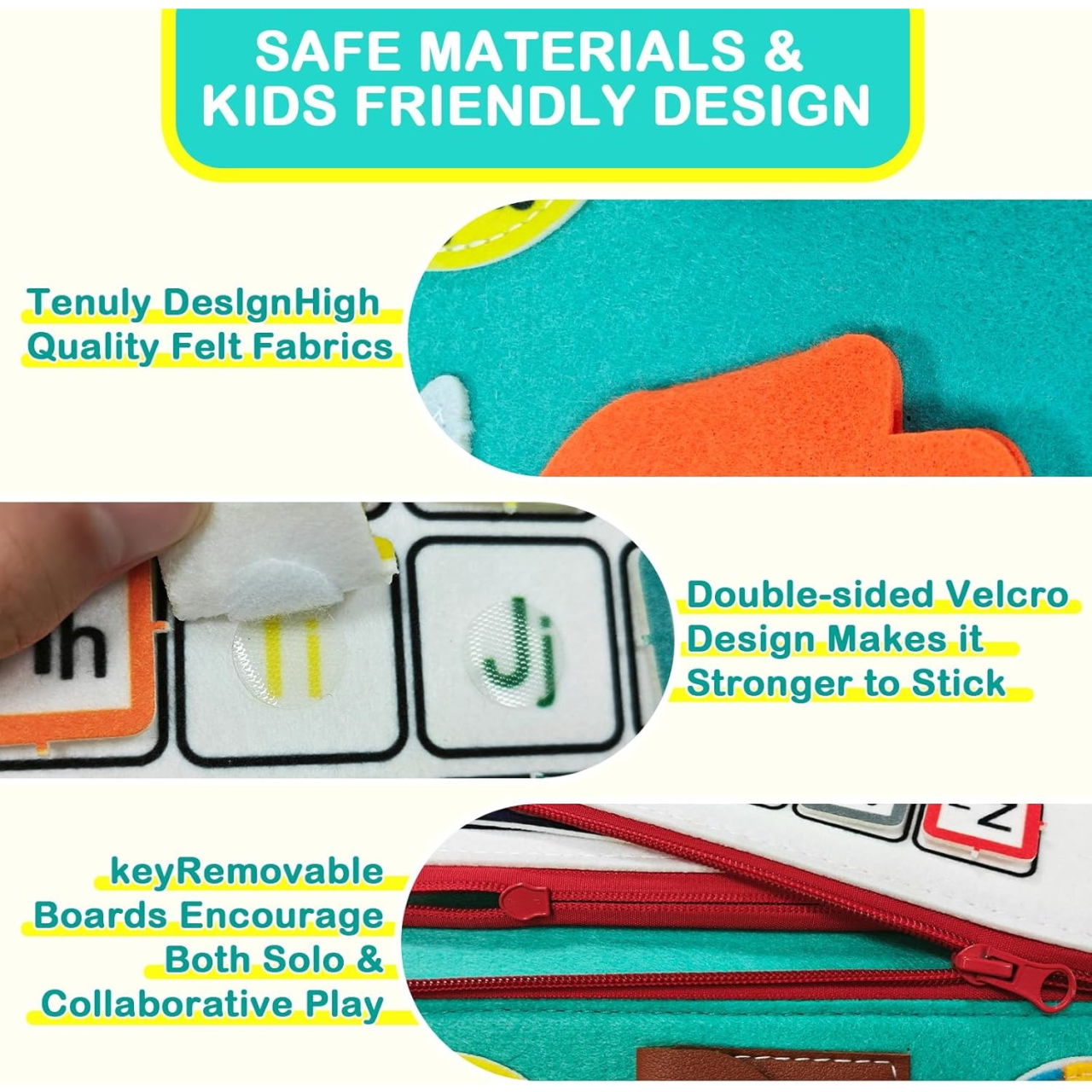 Carte Senzoriala Educativa Montessori, Flippy, cu Activitati, Dezvoltare Abilitati Motorii, 4 Pagini, Model Spatiu Cosmic, 28x22x7 cm, Albastru [4]