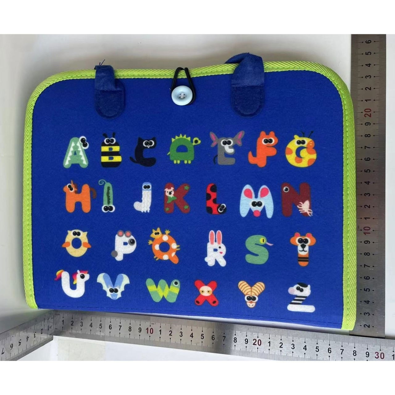 Carte Senzoriala Educativa Montessori, Flippy, Dezvoltare Abilitati Motorii, 3 Pagini, Model Alfabet, 28x25x4 cm, Albastru [2]