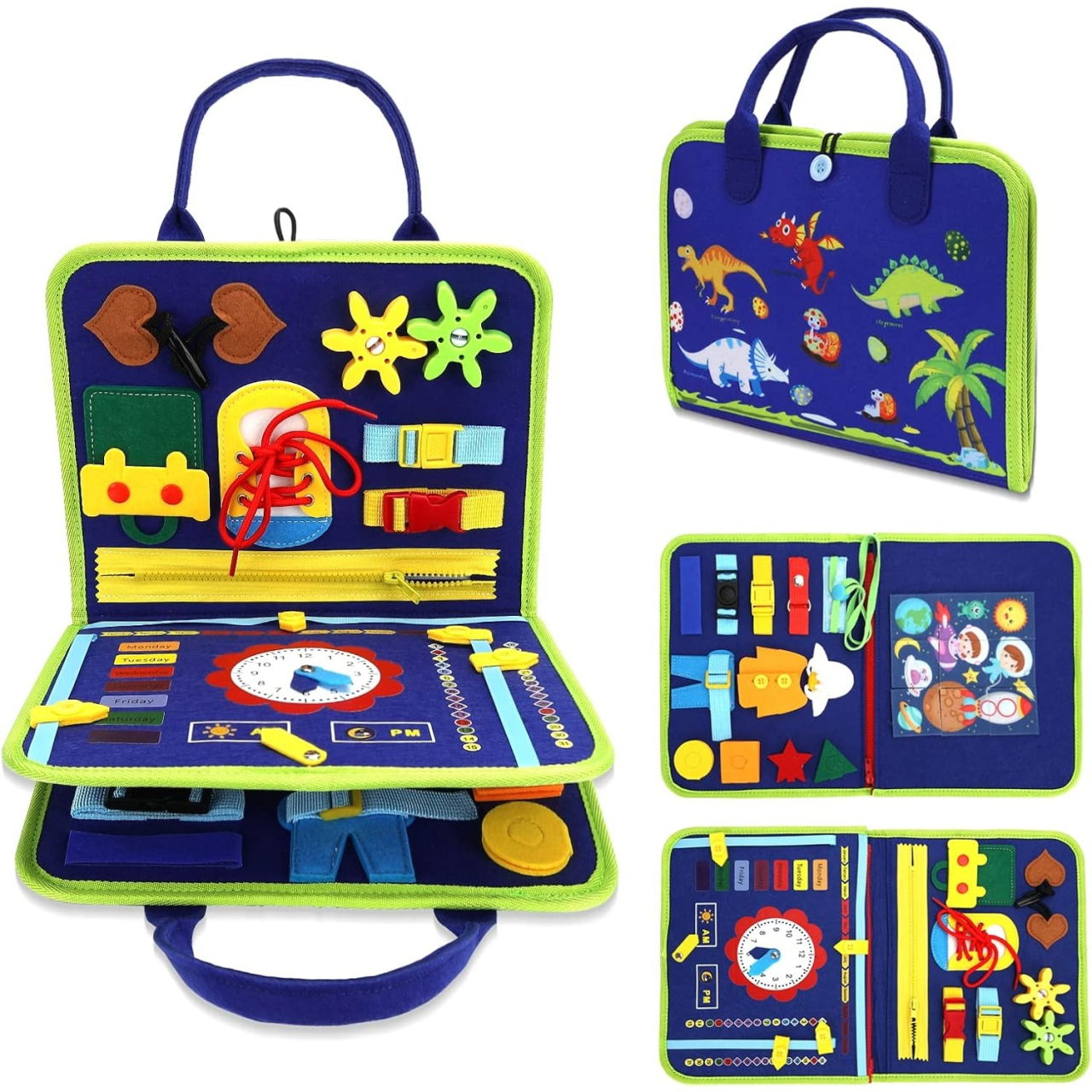 Carte Senzoriala Educativa Montessori, Flippy, Dezvoltare Abilitati Motorii, 3 Pagini, Model Alfabet, 28x25x4 cm, Albastru [1]