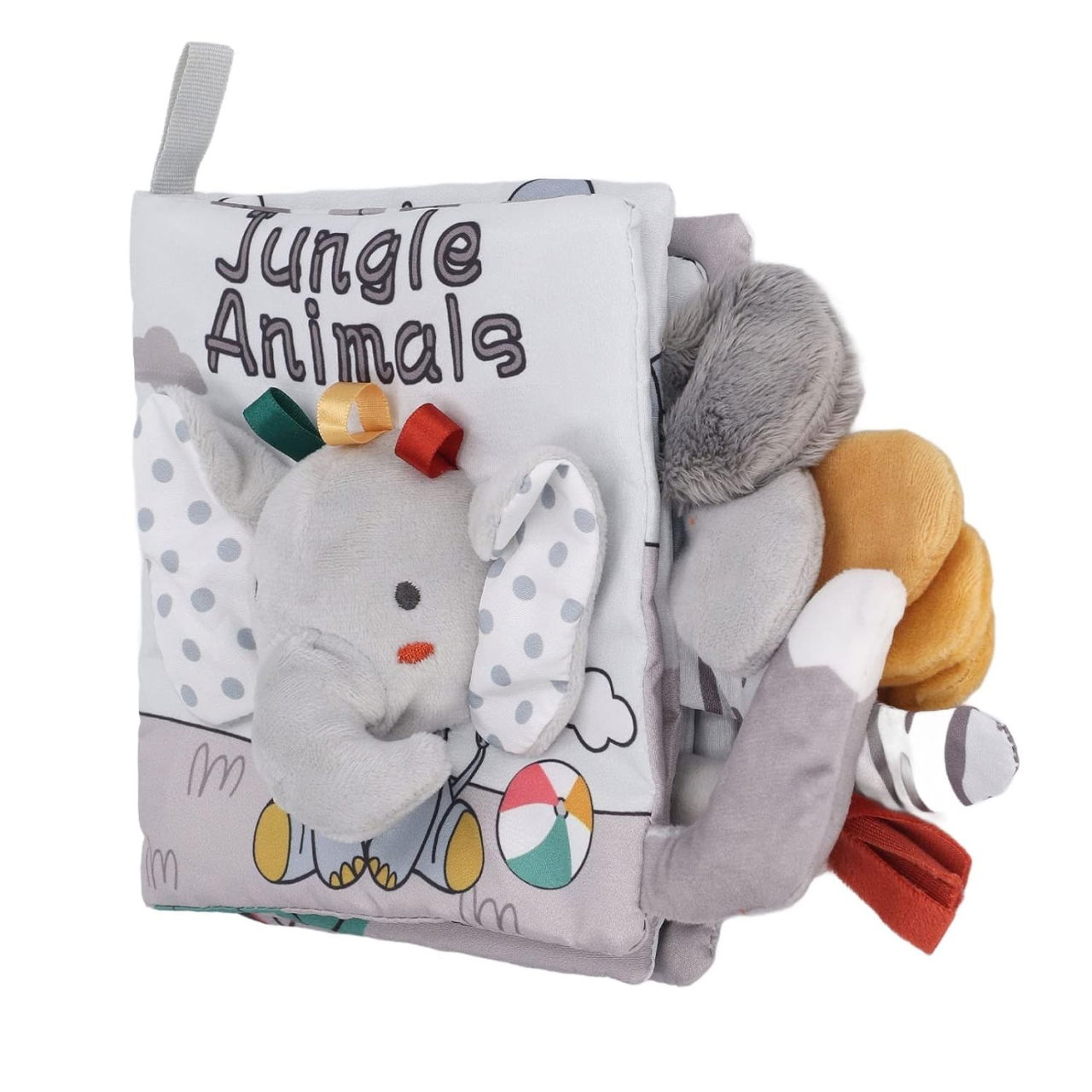 Carte Senzoriala, Flippy, pentru Bebelusi, 15x16x6 cm, cu Animalute, 3D, Cu Sunete si Fosnete, 0-3 Ani, Model Elefantel, Gri [3]