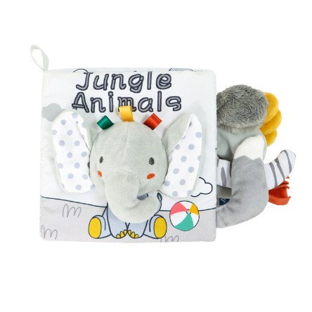 Carte Senzoriala, Flippy, pentru Bebelusi, 15x16x6 cm, cu Animalute, 3D, Cu Sunete si Fosnete, 0-3 Ani, Model Elefantel, Gri [5]