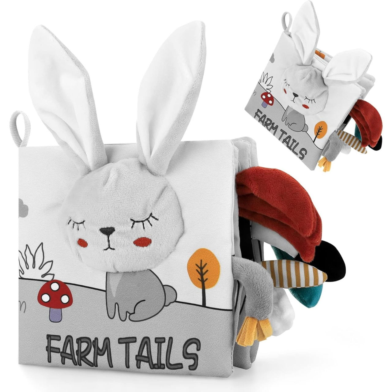 Carte Senzoriala, Flippy, pentru Bebelusi, 15x16x6 cm, cu Animalute, 3D, Cu Sunete si Fosnete, 0-3 Ani, Model Iepuras, Gri [3]