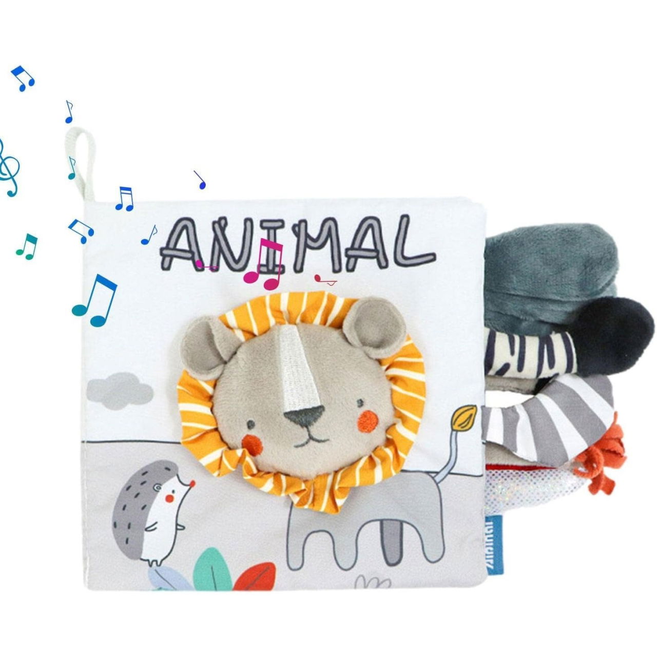 Carte Senzoriala, Flippy, pentru Bebelusi, 15x16x6 cm, cu Animalute, 3D, Cu Sunete si Fosnete, 0-3 Ani, Model Leu, Gri [3]