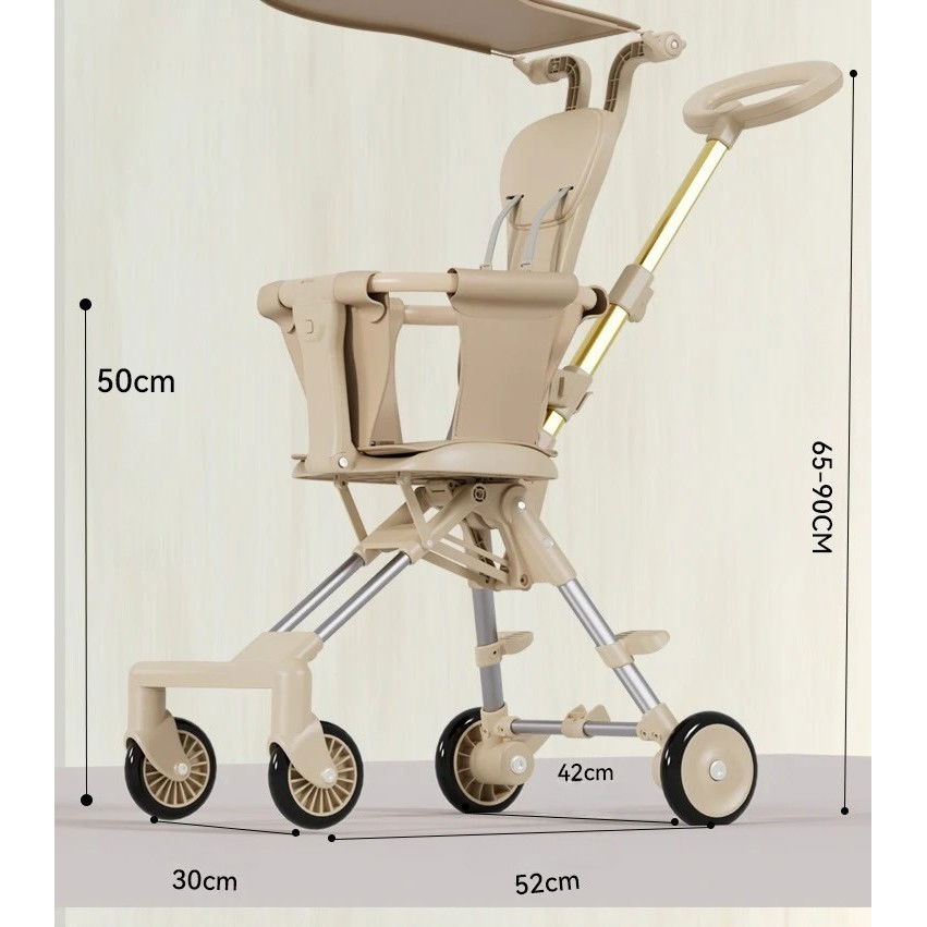 Carucior Pliabil, Flippy, 1-3 Ani, Reversibil, 4 Roti, Parasolar, din Aliaj de Aluminiu + Plastic + Textil, 52 x 42 x 90 cm, Bej [3]