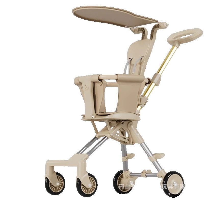 Carucior Pliabil, Flippy, 1-3 Ani, Reversibil, 4 Roti, Parasolar, din Aliaj de Aluminiu + Plastic + Textil, 52 x 42 x 90 cm, Bej [1]