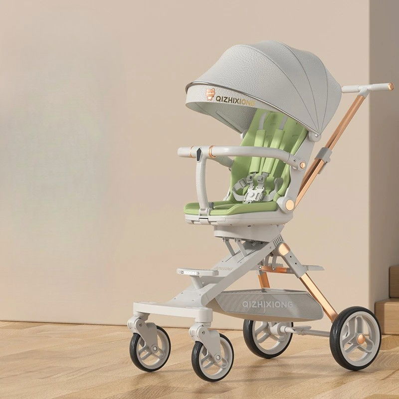 Carucior Sport Flippy 3in1, 6-36 Luni, Pliabil, Tavita pentru Masa, Pat de Dormit, Centura de Siguranta, Roti 360 Grade, Reversibil, Parasolar, Maner Reglabil, 64 x 35 x 100 cm, Gri/Verde [3]