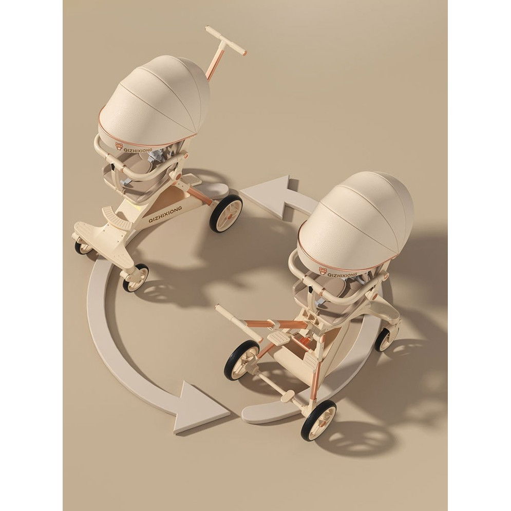 Carucior Sport Flippy 3in1, 6-36 Luni, Pliabil, Tavita pentru Masa, Pat de Dormit, Centura de Siguranta, Roti 360 Grade, Reversibil, Parasolar, Maner Reglabil, 64 x 35 x 100 cm, Panda, Crem [4]