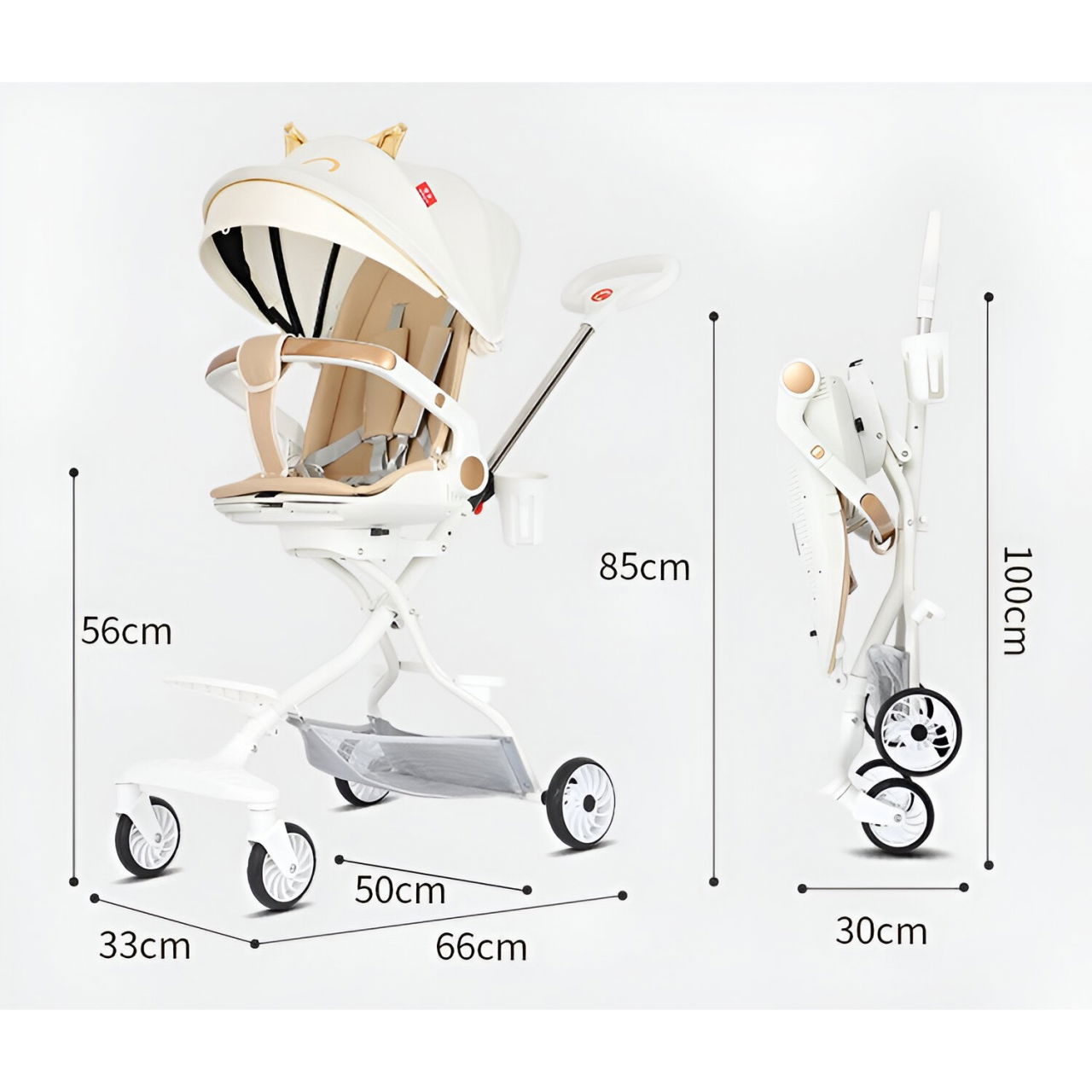 Carucior Sport Flippy 3in1, 6-36 Luni, Reversibil, Pliabil, Tavita pentru Masa, Pozitie de Somn, Centura de Siguranta, Roti 360, Suport Pahar, Copertina pentru Soare, 33x66x85cm, Alb Model Pisica [6]