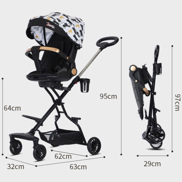 Carucior Sport Flippy 3in1, 6-36 Luni, Reversibil, Pliabil, Tavita pentru Masa, Pozitie de Somn, Centura de Siguranta, Roti 360, Suport Pahar, Copertina pentru Soare, 32x63x95cm, Negru Model Pisicute [3]