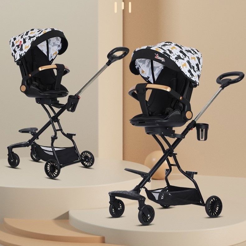 Carucior Sport Flippy 3in1, 6-36 Luni, Reversibil, Pliabil, Tavita pentru Masa, Pozitie de Somn, Centura de Siguranta, Roti 360, Suport Pahar, Copertina pentru Soare, 32x63x95cm, Negru Model Pisicute [11]