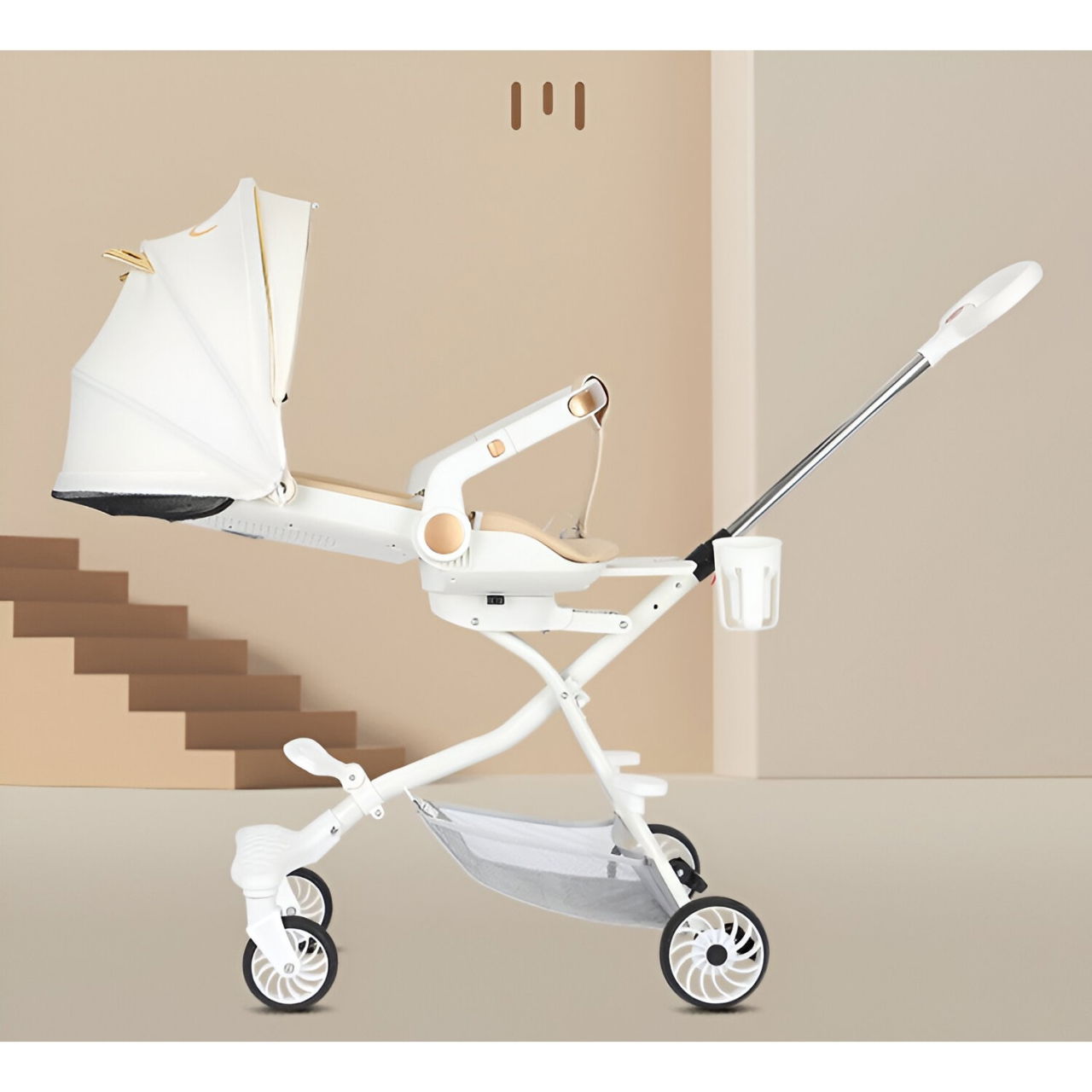 Carucior Sport Flippy 3in1, 6-36 Luni, Reversibil, Pliabil, Tavita pentru Masa, Pozitie de Somn, Centura de Siguranta, Roti 360, Suport Pahar, Copertina pentru Soare, 33x66x85cm, Alb Model Pisica [12]