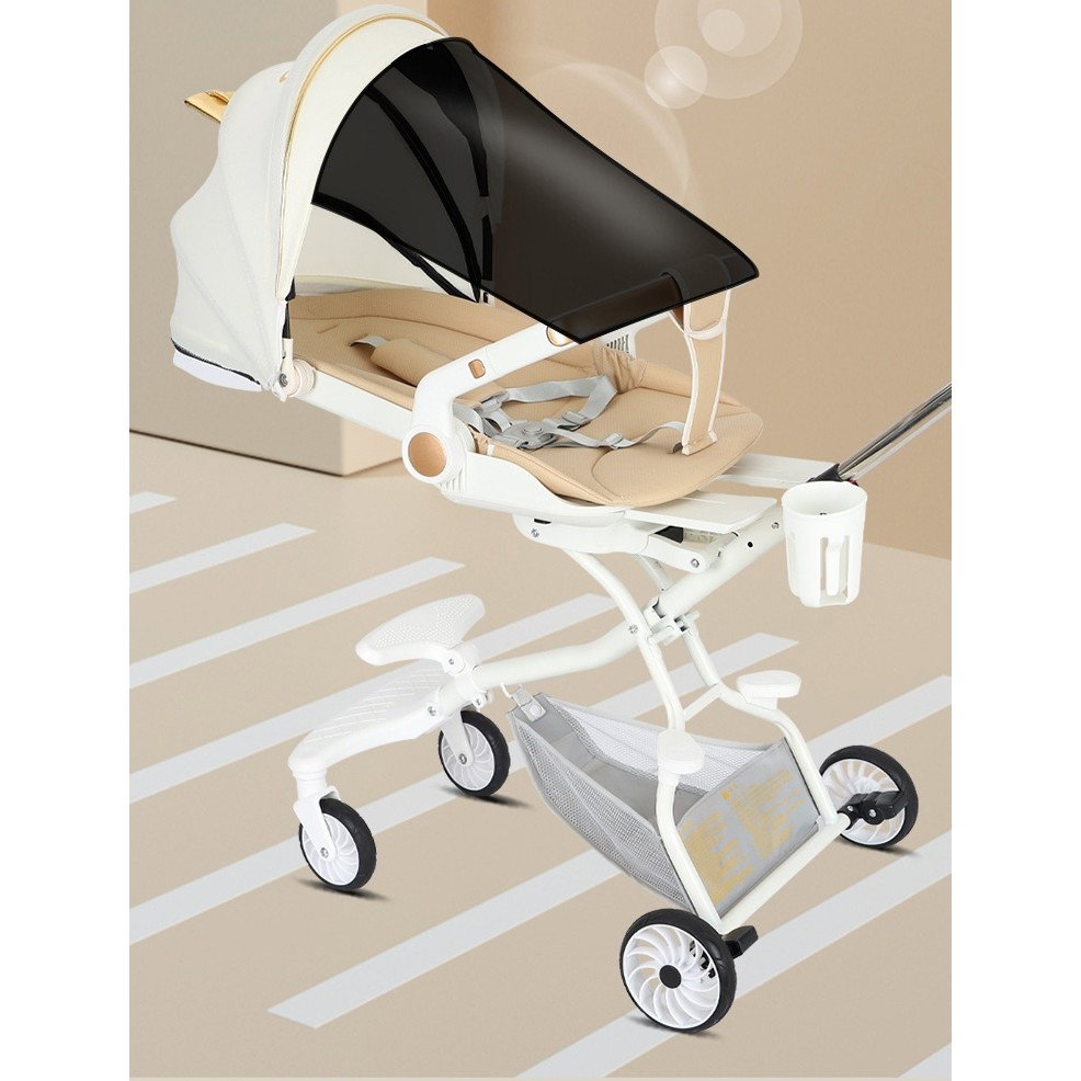 Carucior Sport Flippy 3in1, 6-36 Luni, Reversibil, Pliabil, Tavita pentru Masa, Pozitie de Somn, Centura de Siguranta, Roti 360, Suport Pahar, Copertina pentru Soare, 32x63x95cm, Alb, Model Ursulet [5]