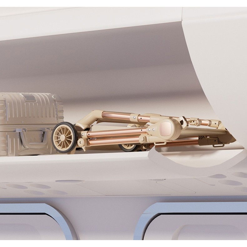 Carut Pliabil, Flippy, Usor, Compatibil cu Avionul, de Plimbat/Dormit, Parasolar, Cutie Depozitare, Tabla de Masa, 93 x 70 x 40 cm, Bej [5]