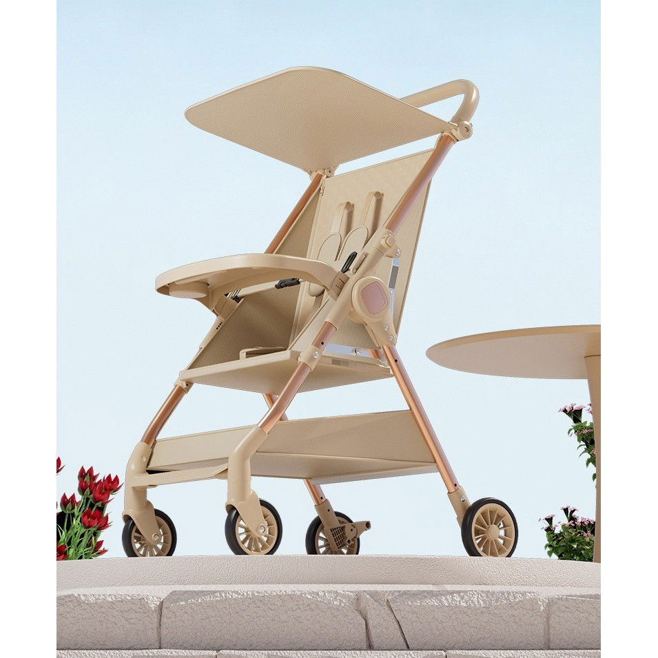 Carut Pliabil, Flippy, Usor, Compatibil cu Avionul, de Plimbat/Dormit, Parasolar, Cutie Depozitare, Tabla de Masa, 93 x 70 x 40 cm, Bej [6]