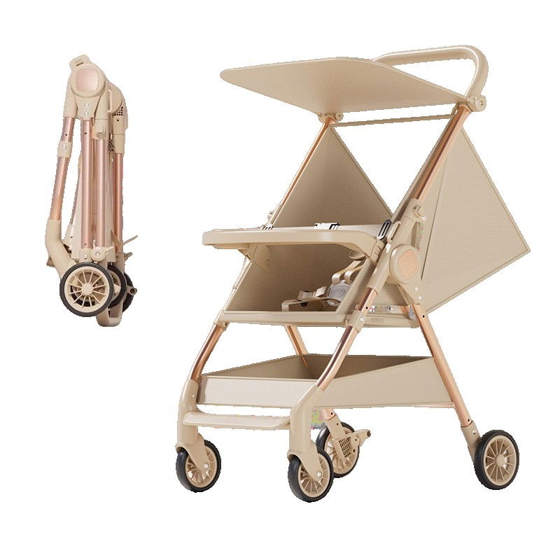 Carut Pliabil, Flippy, Usor, Compatibil cu Avionul, de Plimbat/Dormit, Parasolar, Cutie Depozitare, Tabla de Masa, 93 x 70 x 40 cm, Bej [1]