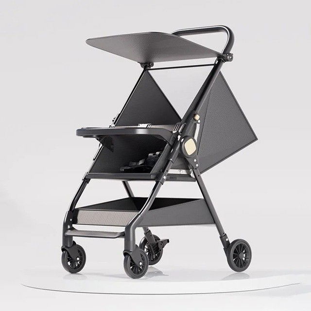 Carut Pliabil, Flippy, Usor, Compatibil cu Avionul, de Plimbat/Dormit, Parasolar, Cutie Depozitare, Tabla de Masa, 93 x 70 x 40 cm, Negru [2]