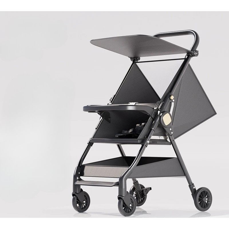 Carut Pliabil, Flippy, Usor, Compatibil cu Avionul, de Plimbat/Dormit, Parasolar, Cutie Depozitare, Tabla de Masa, 93 x 70 x 40 cm, Negru [3]