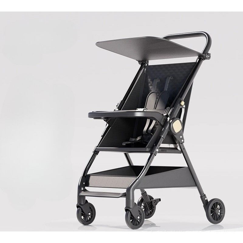 Carut Pliabil, Flippy, Usor, Compatibil cu Avionul, de Plimbat/Dormit, Parasolar, Cutie Depozitare, Tabla de Masa, 93 x 70 x 40 cm, Negru [4]